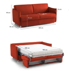 Divano Letto 3 Posti Arancione Sfoderabile Contenitore 200x95 cm, Lavabile Made in Italy - Gravere