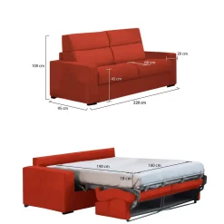 Divani Letto 3 Posti|Divano Contenitore Letto > Dmora Divano Letto 3 Posti Sfoderabile Contenitore 225x95 cm, Lavabile Made in Italy - Benedetto Arancione