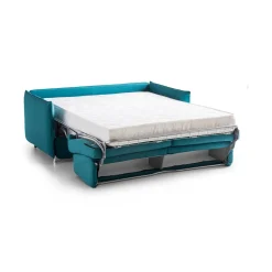 Divano Letto 2 Posti Azzurro Sfoderabile Contenitore 160x95 cm, di Apertura a Ribalta Made in Italy - Follina