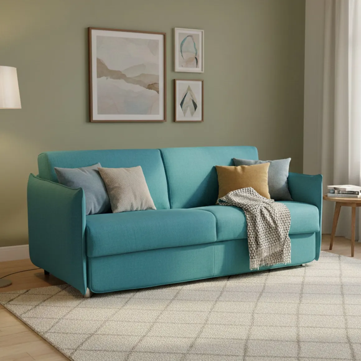 Divano Letto 2 Posti Azzurro Sfoderabile Contenitore 180x95 cm, di Apertura a Ribalta Made in Italy - Trissino