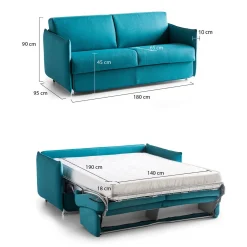 Divano Letto 2 Posti Azzurro Sfoderabile Contenitore 180x95 cm, di Apertura a Ribalta Made in Italy - Trissino