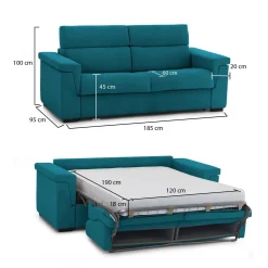 Divani Letto 2 Posti|Divano Contenitore Letto > Dmora Divano Letto 2 Posti Sfoderabile Contenitore 185x95 cm, di Apertura a Ribalta Made in Italy - Salorno Azzurro
