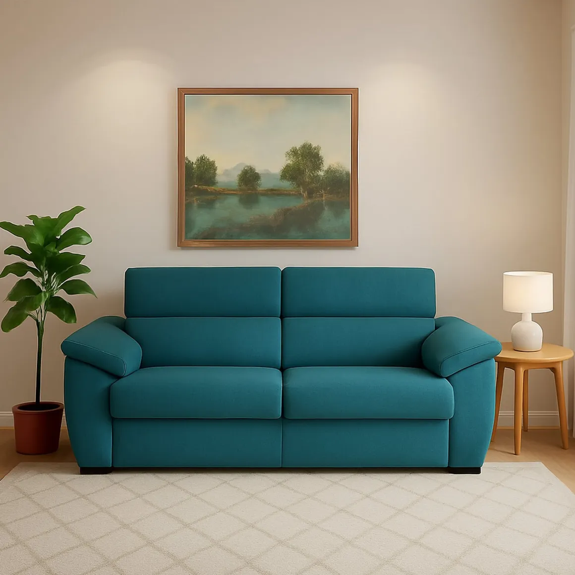 Divano Letto 2 Posti Azzurro Sfoderabile Contenitore 185x95 cm, di Apertura a Ribalta Made in Italy - Seui