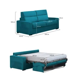 Divani Letto 2 Posti|Divano Contenitore Letto > Dmora Divano Letto 2 Posti Sfoderabile Contenitore 200x95 cm, di Apertura a Ribalta Made in Italy - Sonico Azzurro