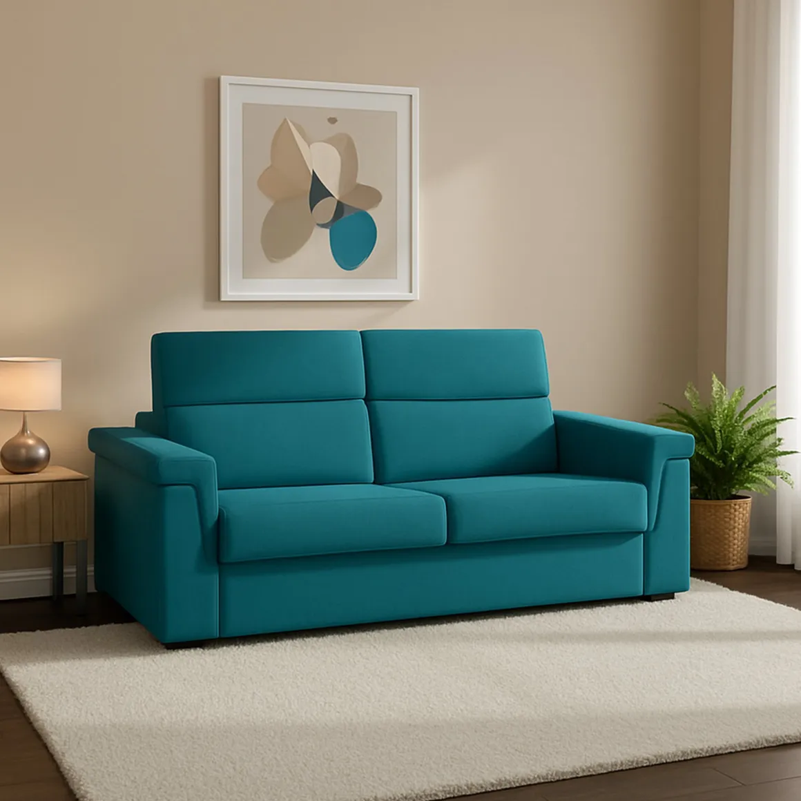 Divano Letto 2 Posti Azzurro Sfoderabile Contenitore 205x95 cm, di Apertura a Ribalta Made in Italy - Biscossi