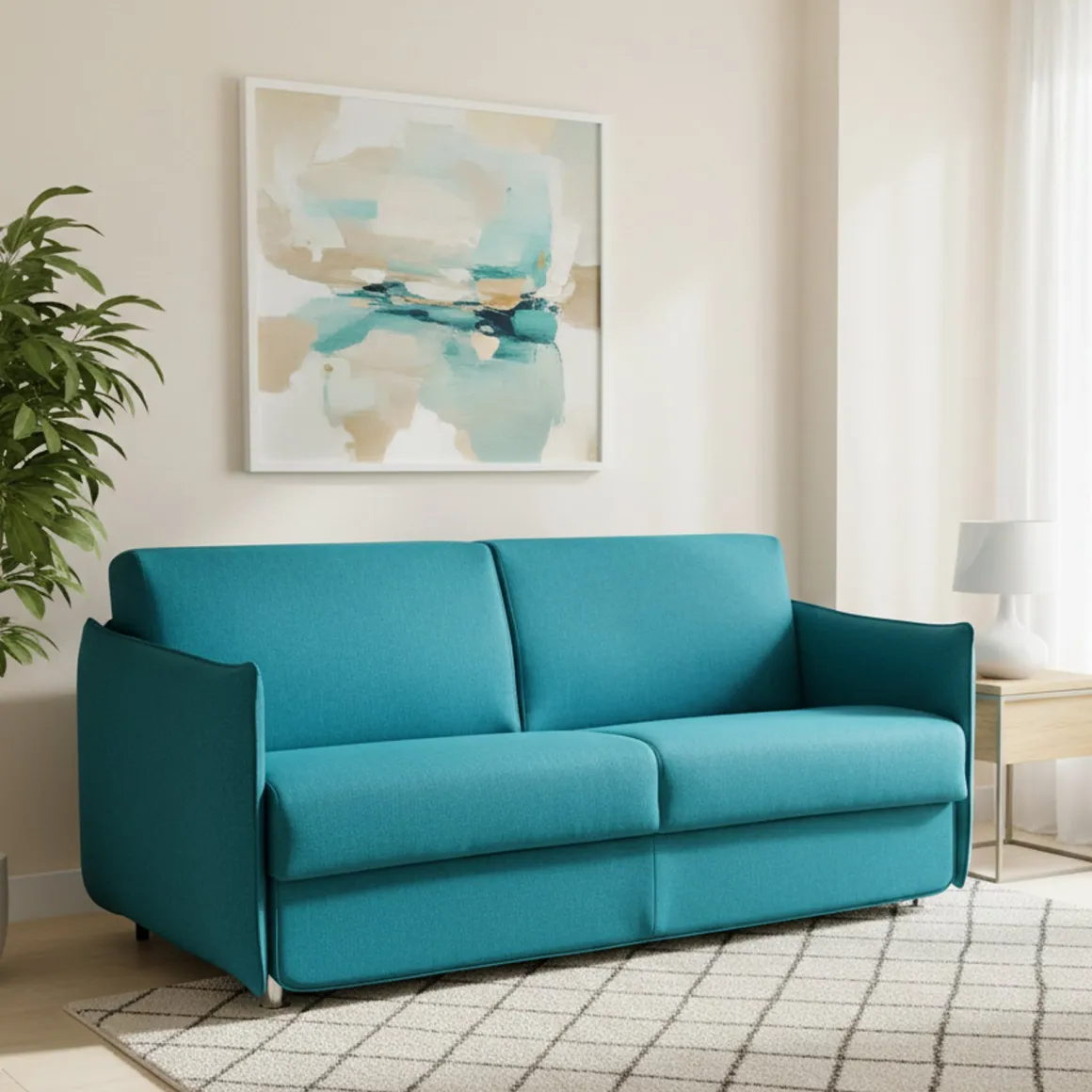Divano Letto 3 Posti Azzurro Sfoderabile Contenitore 200x95 cm, Lavabile Made in Italy - Cecina