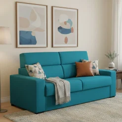 Divani Letto 3 Posti|Divano Contenitore Letto > Dmora Divano Letto 3 Posti Sfoderabile Contenitore 220x95 cm, Lavabile Made in Italy - Quindici Azzurro