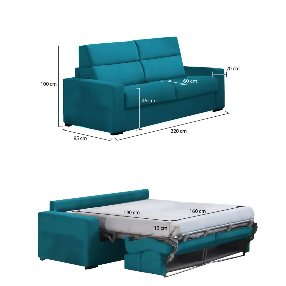 Divani Letto 3 Posti|Divano Contenitore Letto > Dmora Divano Letto 3 Posti Sfoderabile Contenitore 220x95 cm, Lavabile Made in Italy - Quindici Azzurro