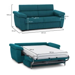 Divani Letto 3 Posti|Divano Contenitore Letto > Dmora Divano Letto 3 Posti Sfoderabile Contenitore 225x95 cm, Lavabile Made in Italy - Trino Azzurro