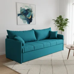 Divano Letto 3 Posti Azzurro Sfoderabile Lavabile 205x86 cm, Idrorepellente Letto Estraibile Materasso Incluso Made in Italy - Avellana