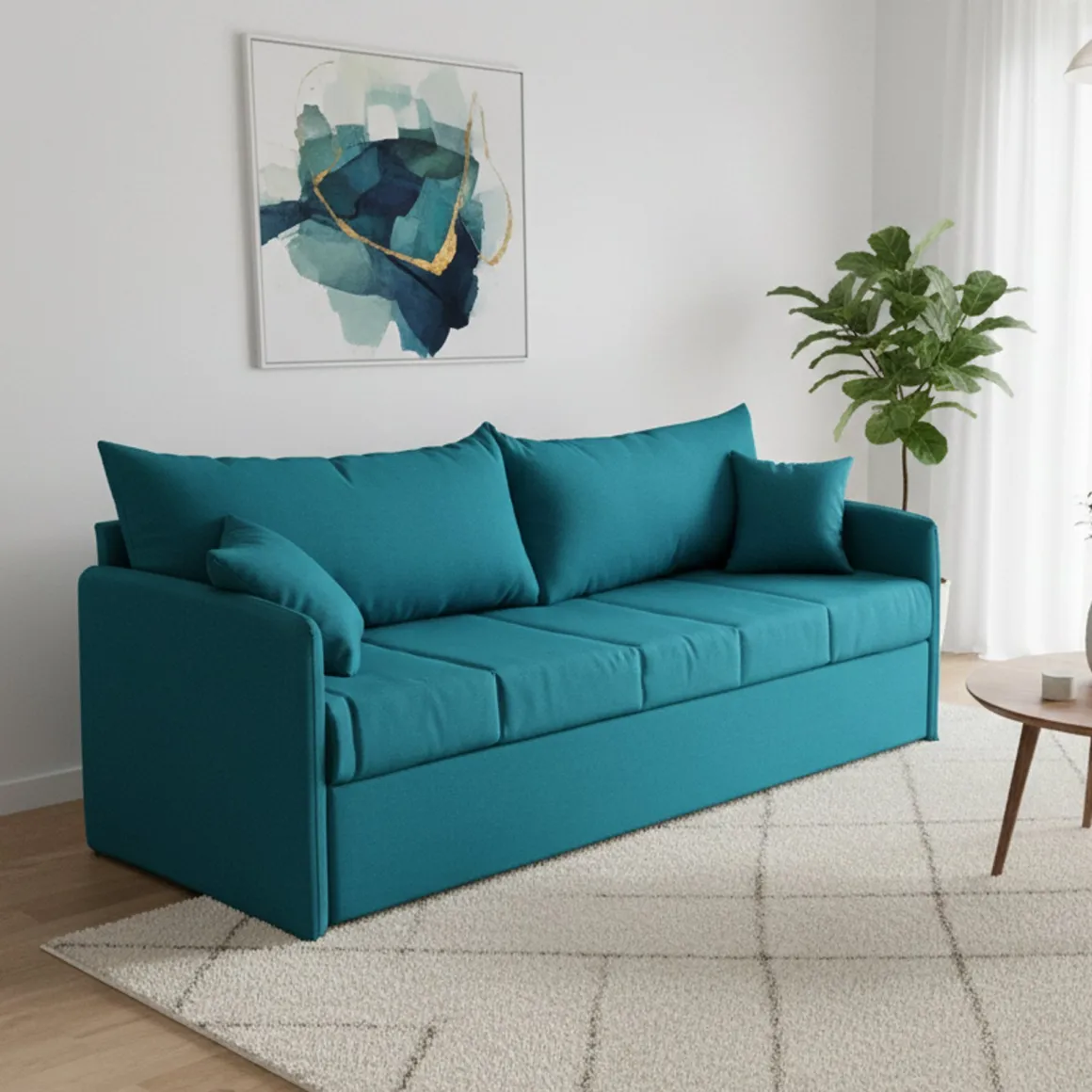 Divano Letto 3 Posti Azzurro Sfoderabile Lavabile 205x86 cm, Idrorepellente Letto Estraibile Materasso Incluso Made in Italy - Avellana
