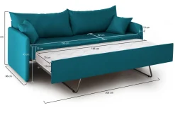 Divano Letto 3 Posti Azzurro Sfoderabile Lavabile 205x86 cm, Idrorepellente Letto Estraibile Materasso Incluso Made in Italy - Avellana