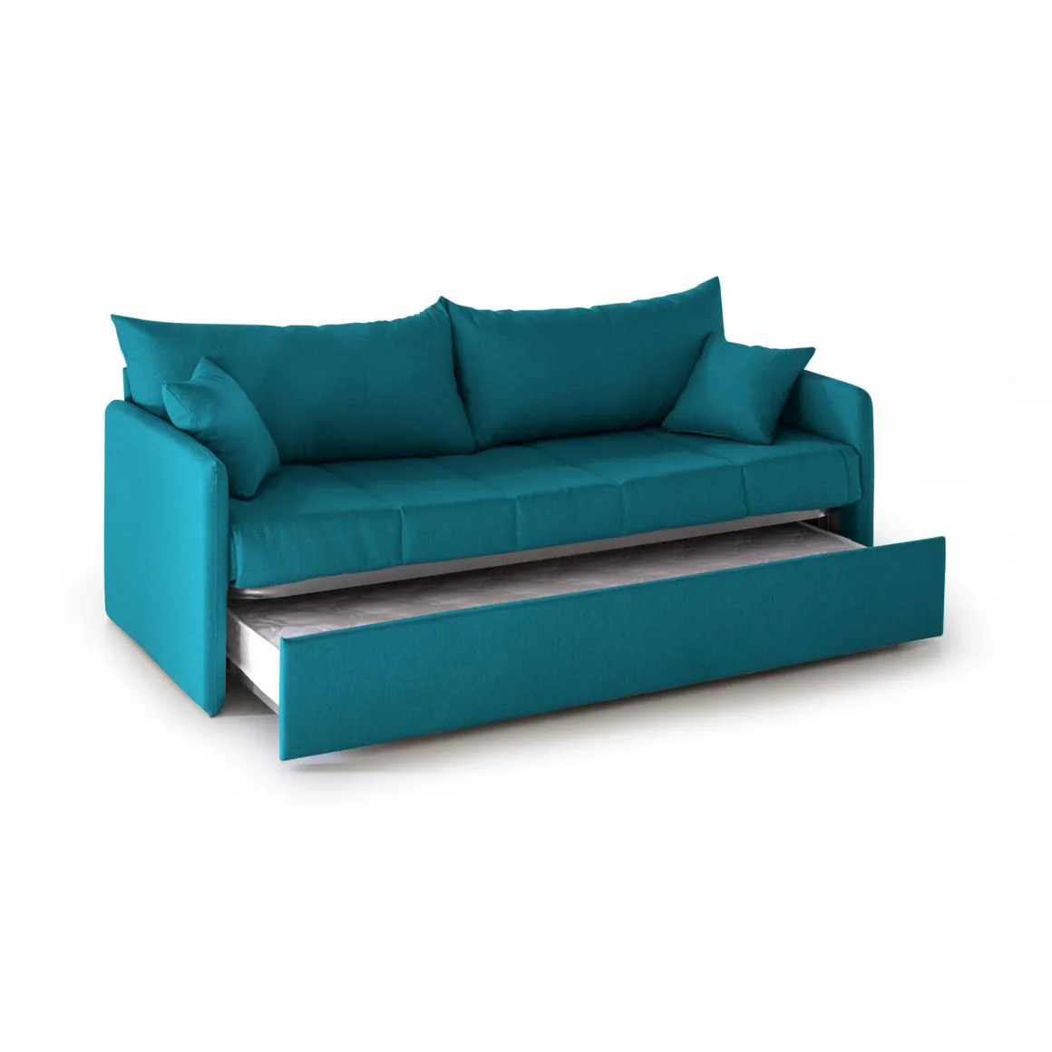 Divano Letto 3 Posti Azzurro Sfoderabile Lavabile 205x86 cm, Idrorepellente Letto Estraibile Materasso Incluso Made in Italy - Avellana