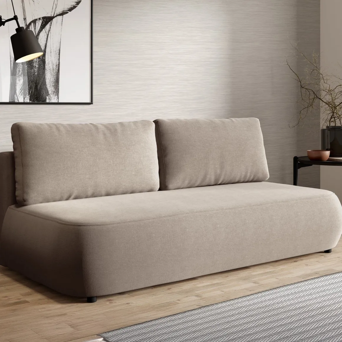 Divano Letto 2 Posti Beige Chiaro Contenitore Cuscini Sfoderabili 210x106 cm, Reclinabile - Brugnato