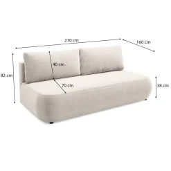 Divano Letto 2 Posti Beige Chiaro Contenitore Cuscini Sfoderabili 210x106 cm, Reclinabile - Brugnato