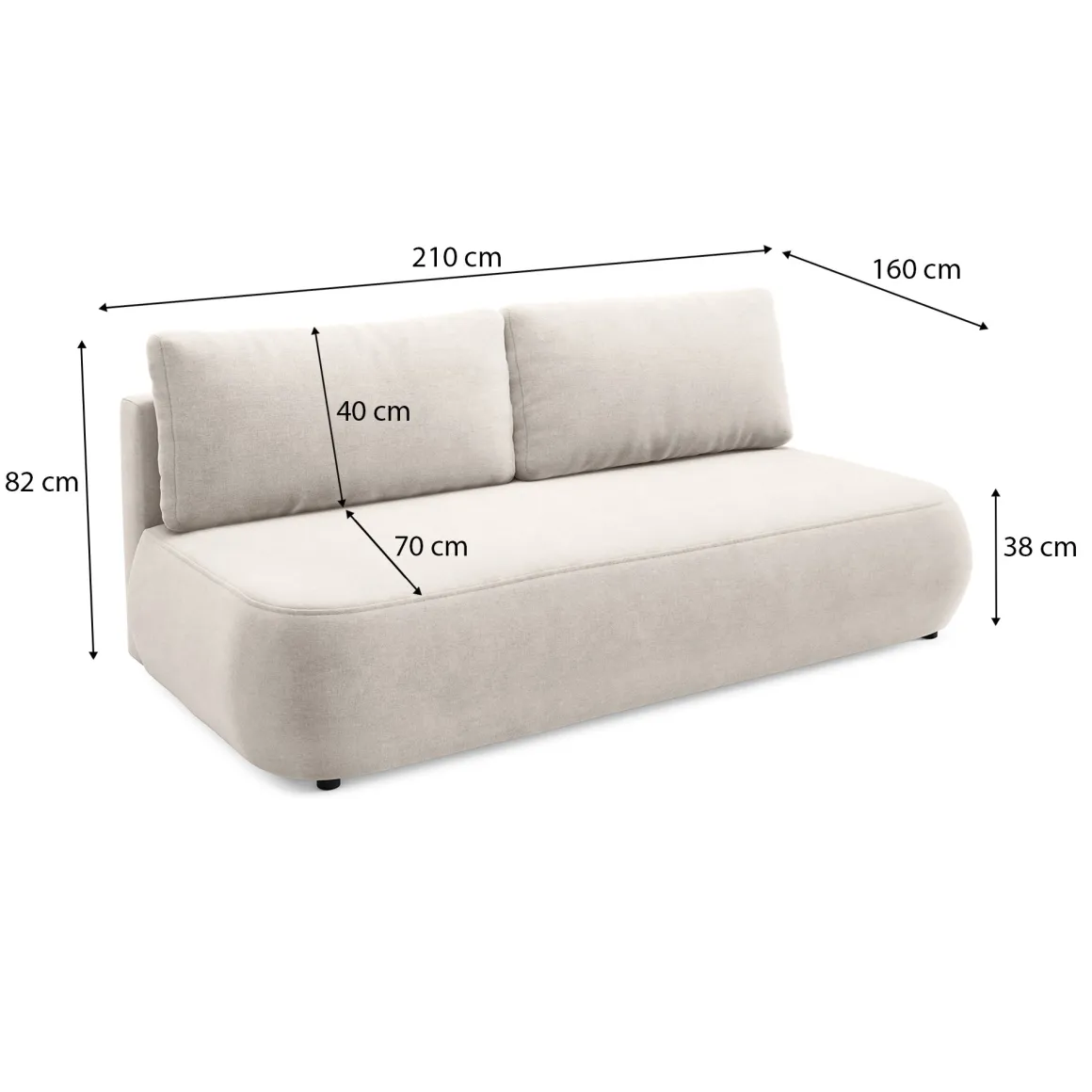 Divano Letto 2 Posti Beige Chiaro Contenitore Cuscini Sfoderabili 210x106 cm, Reclinabile - Brugnato