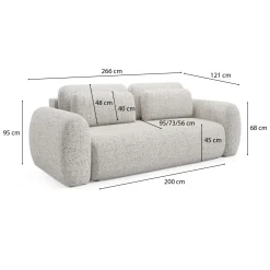 Divani Letto 3 Posti|Divano Contenitore Letto > Dmora Divano Letto 3 Posti Contenitore di Apertura a Libro 266x121 cm, Reclinabile - Sessame Beige Chiaro