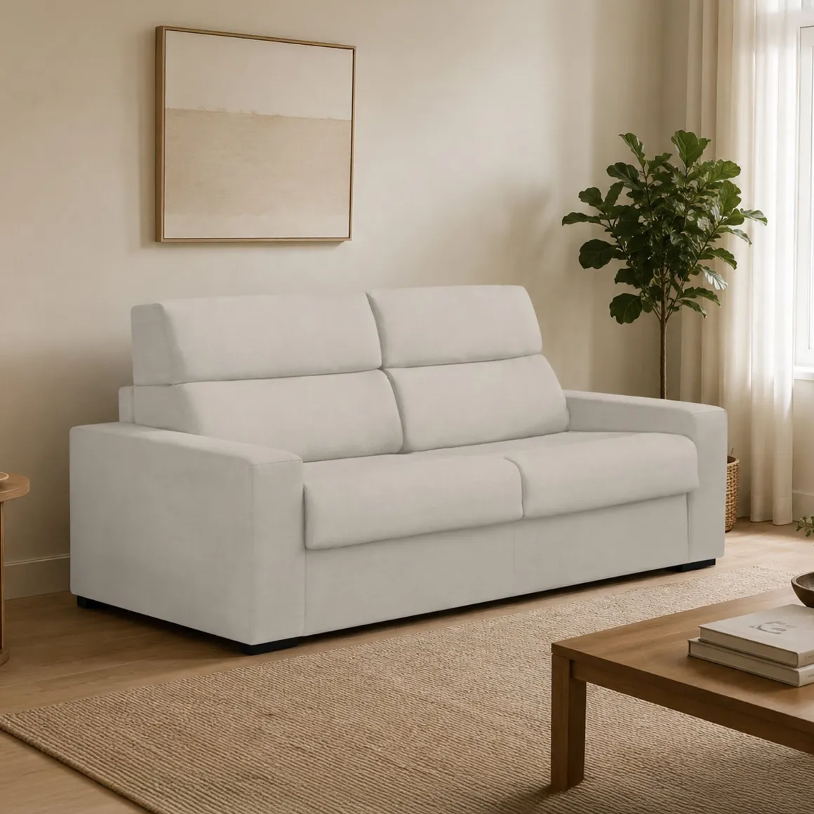 Divano Letto 2 Posti Beige Sfoderabile Contenitore 180x95 cm, di Apertura a Ribalta Made in Italy - None