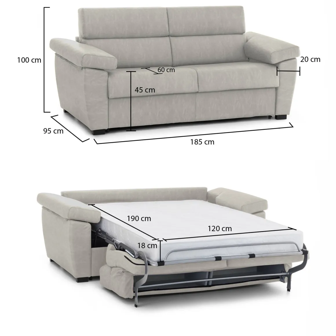 Divani Letto 2 Posti|Divano Contenitore Letto > Dmora Divano Letto 2 Posti Sfoderabile Contenitore 185x95 cm, di Apertura a Ribalta Made in Italy - Seui Beige