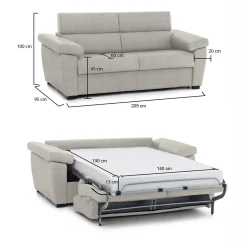 Divano Letto 2 Posti Beige Sfoderabile Contenitore 205x95 cm, di Apertura a Ribalta Made in Italy - Fisciano