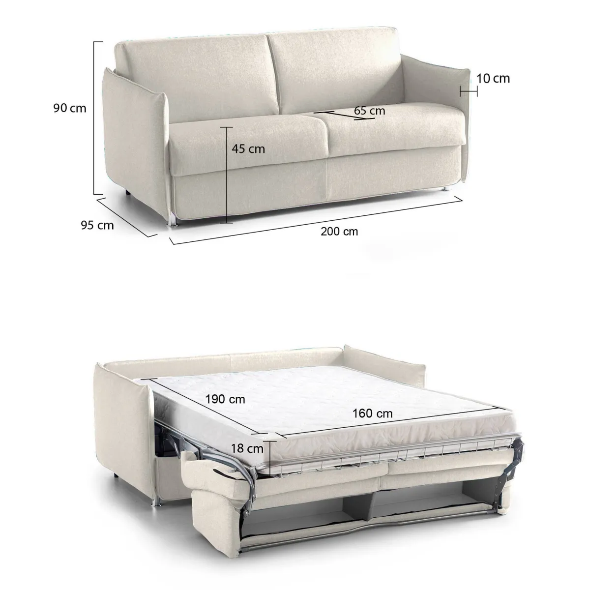 Divani Letto 3 Posti|Divano Contenitore Letto > Dmora Divano Letto 3 Posti Sfoderabile Contenitore 200x95 cm, Lavabile Made in Italy - Cecina Beige