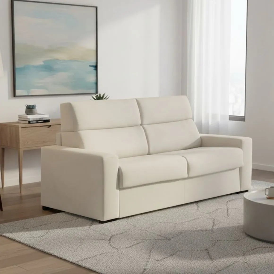 Divano Letto 3 Posti Beige Sfoderabile Contenitore 220x95 cm, Lavabile Made in Italy - Quindici