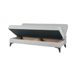 Divano Letto 3 Posti Bianco Contenitore di Apertura Click-clack 185x78 cm, Lavabile - Caneva