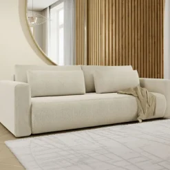 Divani Letto 2 Posti|Divano Contenitore Letto > Dmora Divano Letto 2 Posti Contenitore di Apertura a Libro 266x121 cm, Reclinabile - Golgi Bianco Crema