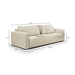 Divano Letto 2 Posti Bianco Crema Contenitore di Apertura a Libro 240x105 cm, Reclinabile - Erbezzo