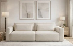 Divano Letto 2 Posti Bianco Crema Contenitore di Apertura a Libro 240x105 cm, Reclinabile - Erbezzo