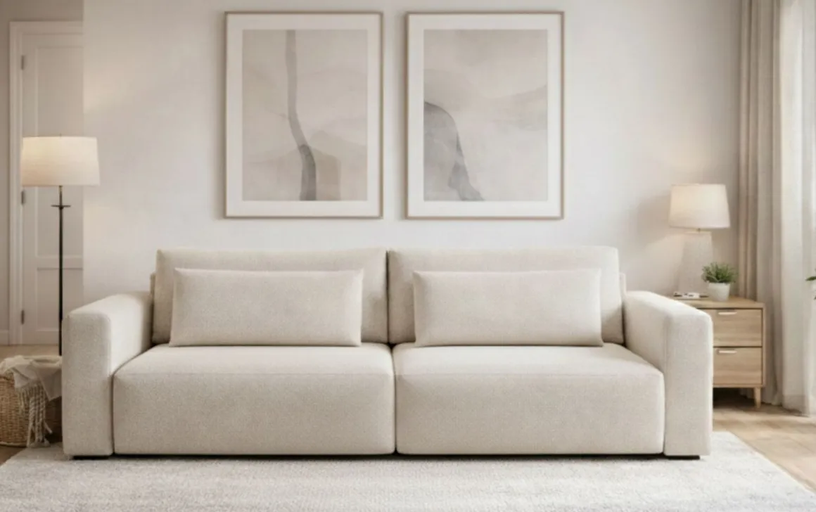 Divano Letto 2 Posti Bianco Crema Contenitore di Apertura a Libro 240x105 cm, Reclinabile - Erbezzo