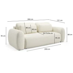 Divani Letto 3 Posti|Divano Contenitore Letto > Dmora Divano Letto 3 Posti Contenitore di Apertura a Libro 266x121 cm, Reclinabile - Sessame Bianco Crema