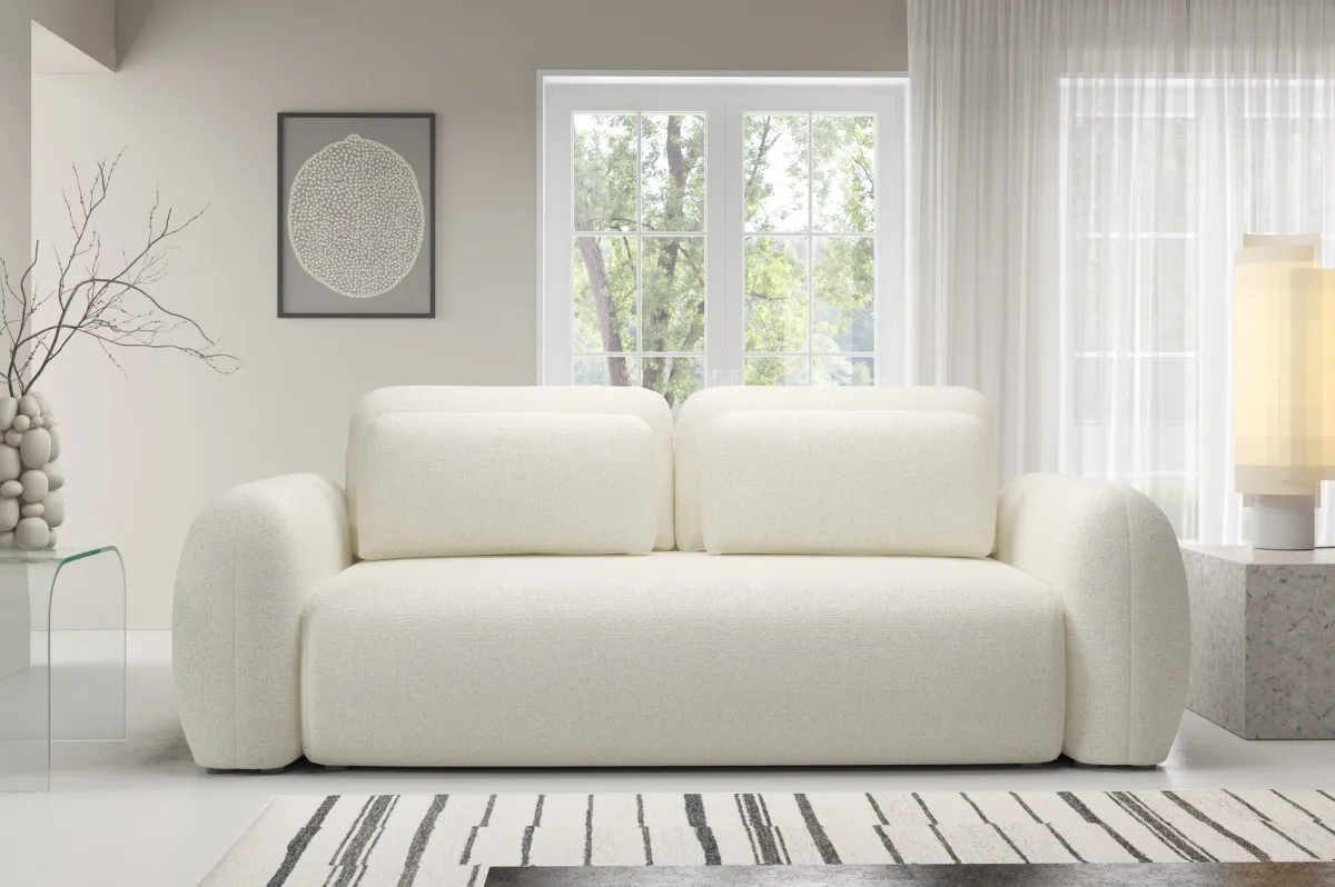 Divani Letto 3 Posti|Divano Contenitore Letto > Dmora Divano Letto 3 Posti Contenitore di Apertura a Libro 266x121 cm, Reclinabile - Sessame Bianco Crema