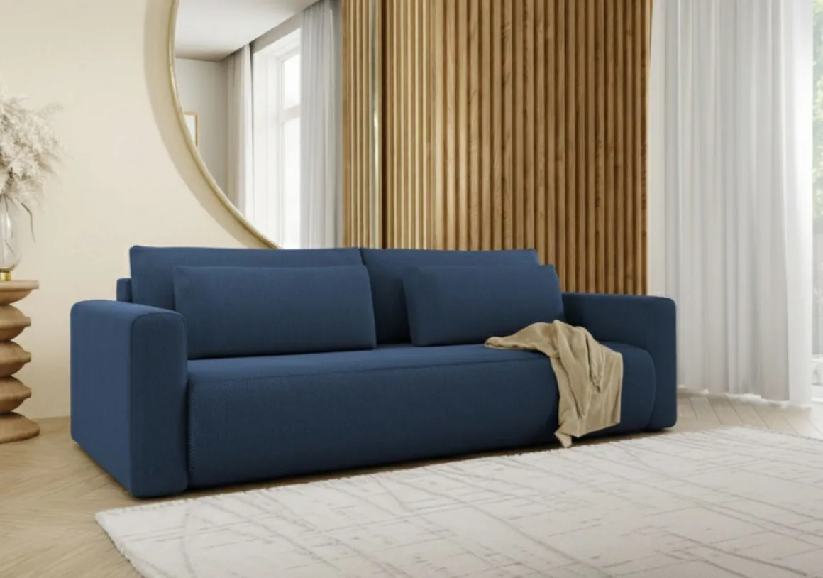 Divano Letto 2 Posti blu Contenitore di Apertura a Libro 240x105 cm, Reclinabile - Erbezzo