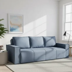 Divano Letto 3 Posti blu Contenitore di Apertura Click-clack 231x99 cm, Lavabile - Naturno