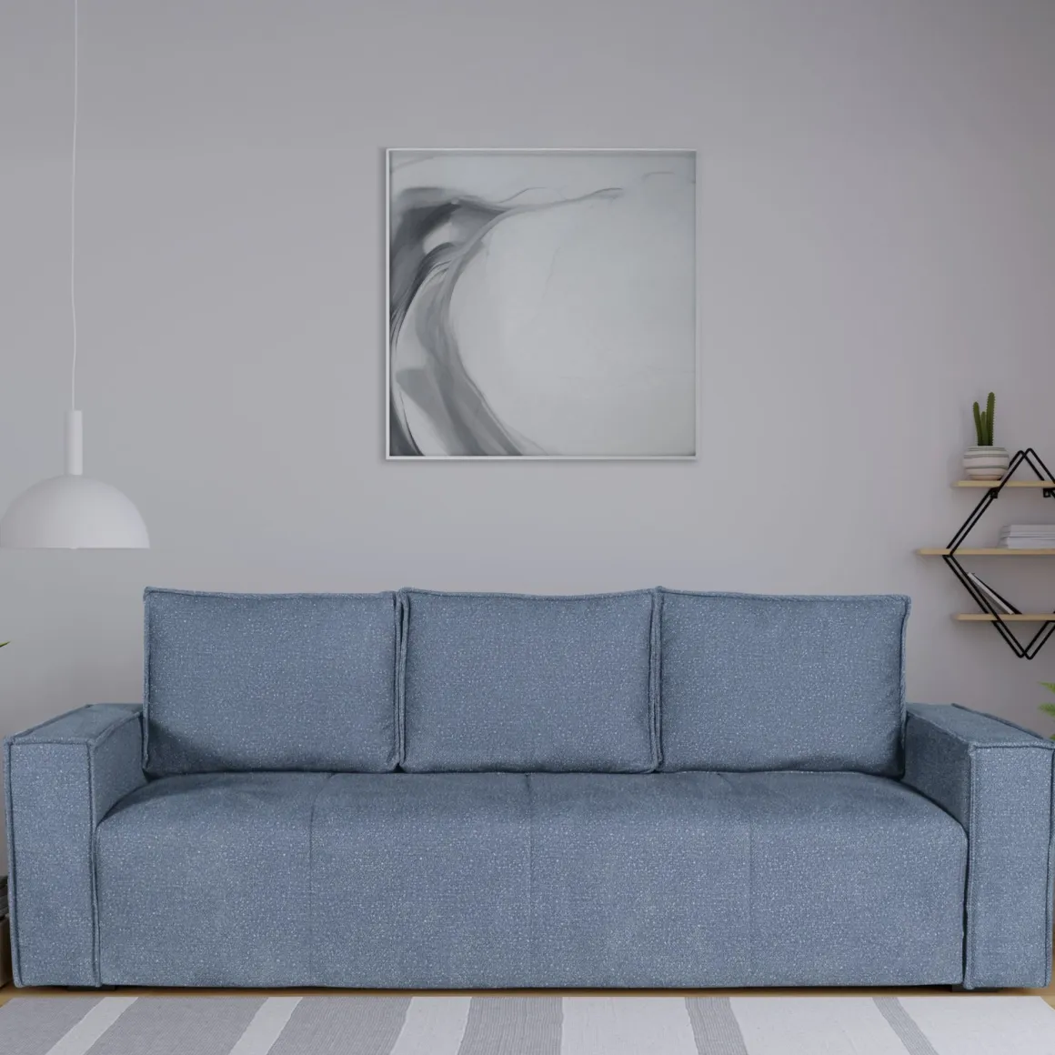 Divano Letto 3 Posti blu Contenitore di Apertura Click-clack 231x99 cm, Lavabile - Naturno