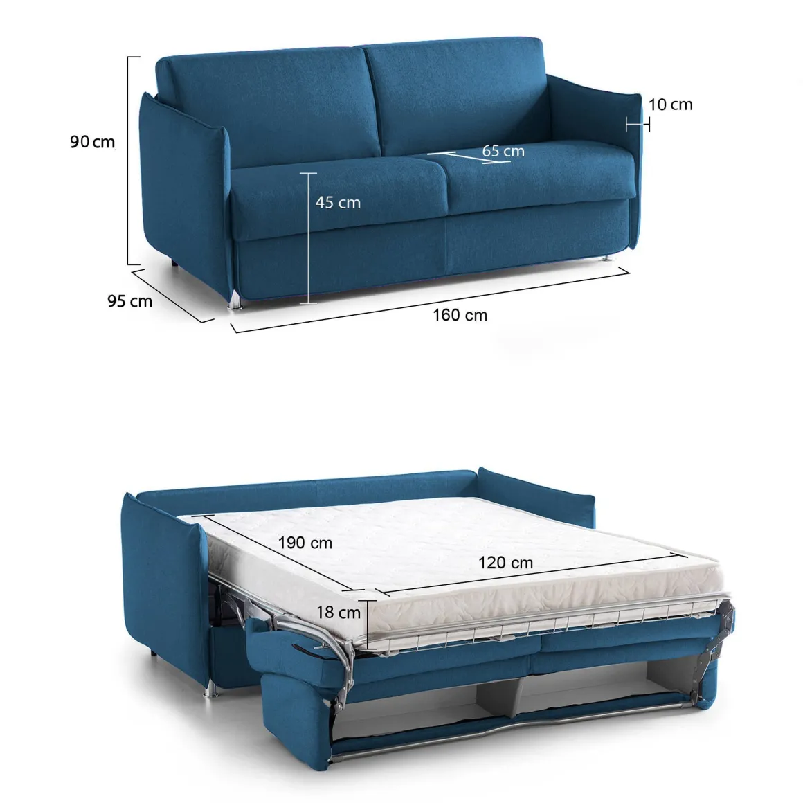 Divani Letto 2 Posti|Divano Contenitore Letto > Dmora Divano Letto 2 Posti Sfoderabile Contenitore 160x95 cm, di Apertura a Ribalta Made in Italy - Verceia Blu