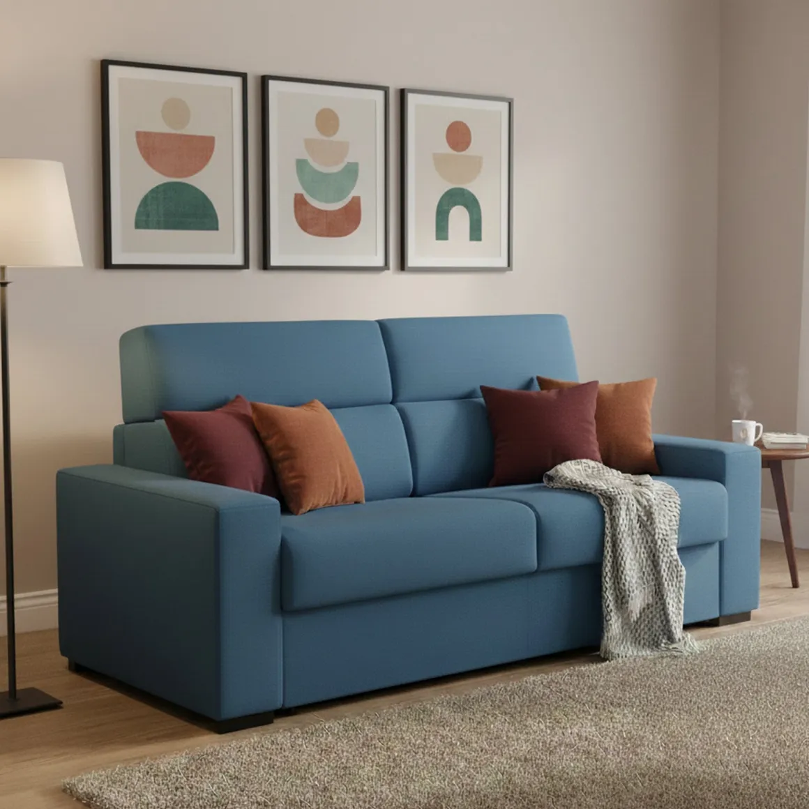 Divano Letto 2 Posti blu Sfoderabile Contenitore 180x95 cm, di Apertura a Ribalta Made in Italy - Casabona