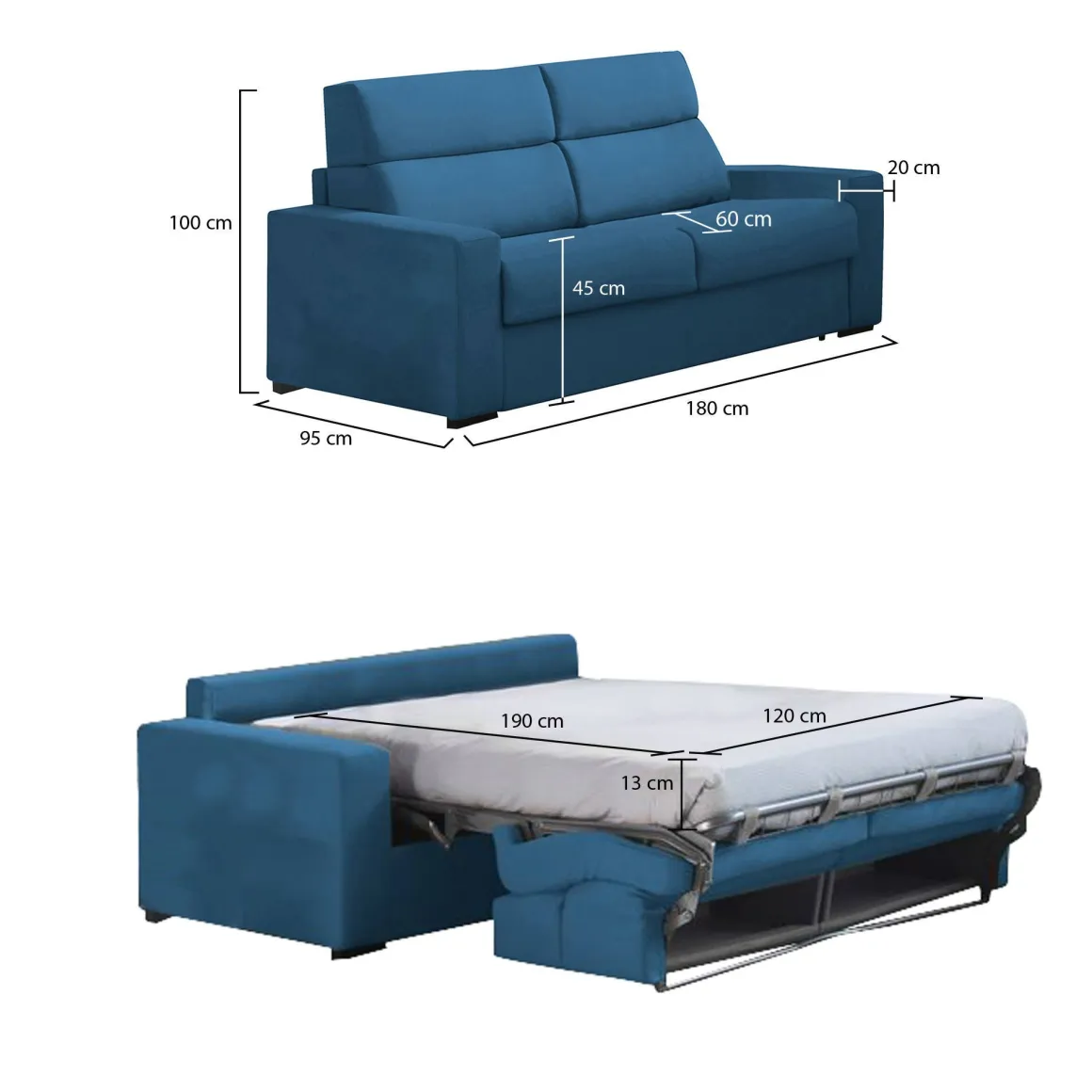 Divano Letto 2 Posti blu Sfoderabile Contenitore 180x95 cm, di Apertura a Ribalta Made in Italy - Casabona