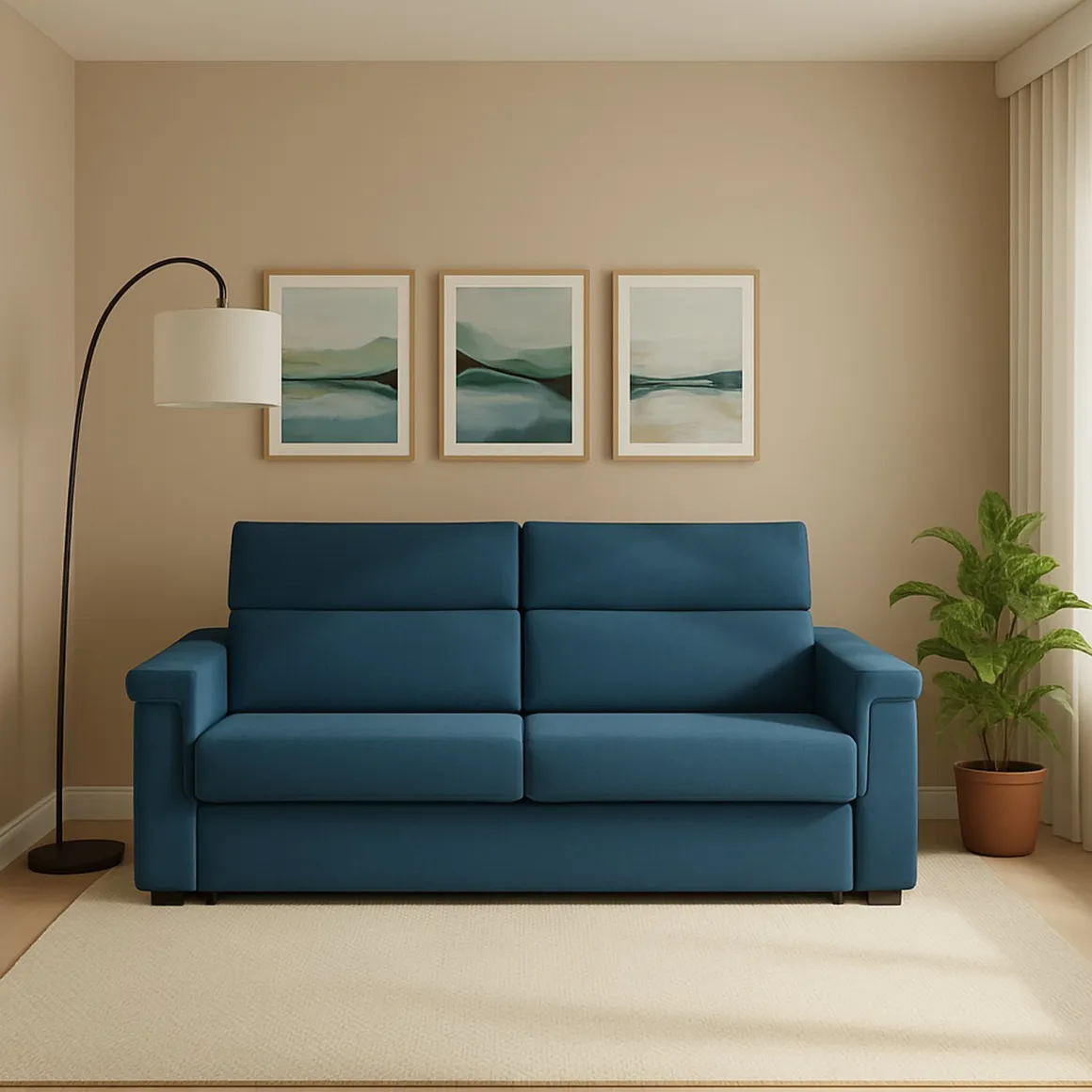Divano Letto 2 Posti blu Sfoderabile Contenitore 185x95 cm, di Apertura a Ribalta Made in Italy - Rigolato