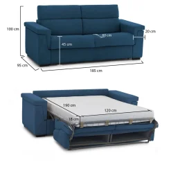 Divano Letto 2 Posti blu Sfoderabile Contenitore 185x95 cm, di Apertura a Ribalta Made in Italy - Rigolato