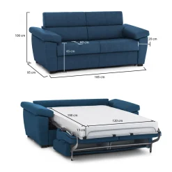 Divani Letto 2 Posti|Divano Contenitore Letto > Dmora Divano Letto 2 Posti Sfoderabile Contenitore 185x95 cm, di Apertura a Ribalta Made in Italy - Tenna Blu
