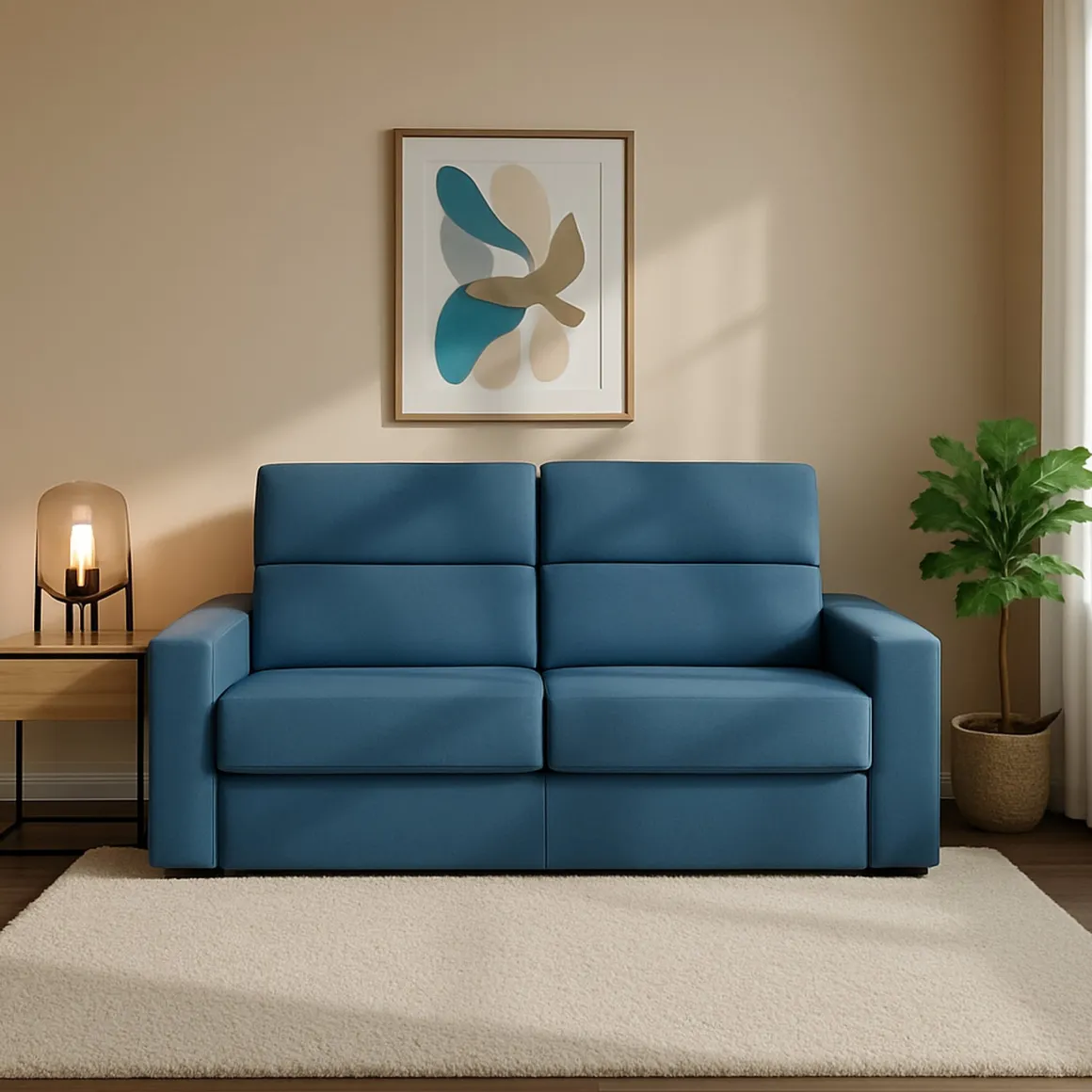 Divano Letto 2 Posti blu Sfoderabile Contenitore 200x95 cm, di Apertura a Ribalta Made in Italy - Ecate
