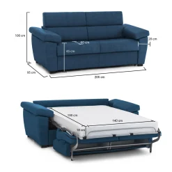 Divano Letto 2 Posti blu Sfoderabile Contenitore 205x95 cm, di Apertura a Ribalta Made in Italy - Contrada