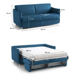 Divano Letto 3 Posti blu Sfoderabile Contenitore 200x95 cm, Lavabile Made in Italy - Gravere