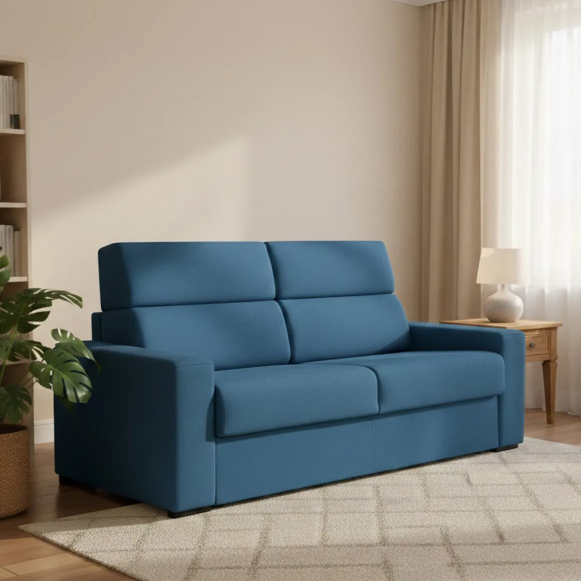 Divano Letto 3 Posti blu Sfoderabile Contenitore 220x95 cm, Lavabile Made in Italy - Quindici