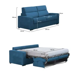 Divano Letto 3 Posti blu Sfoderabile Contenitore 220x95 cm, Lavabile Made in Italy - Quindici