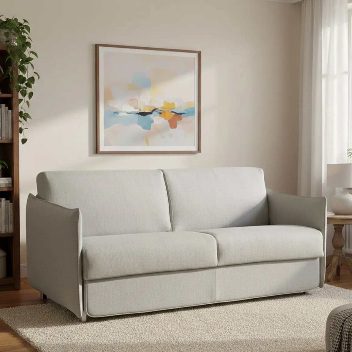 Divano Letto 2 Posti Grigio Chiaro Sfoderabile Contenitore 160x95 cm, di Apertura a Ribalta Made in Italy - Follina