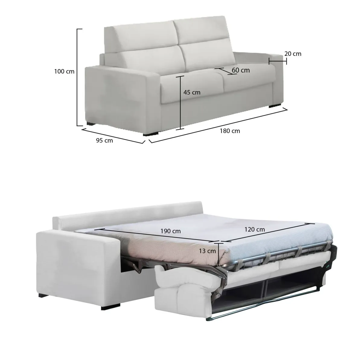 Divani Letto 2 Posti|Divano Contenitore Letto > Dmora Divano Letto 2 Posti Sfoderabile Contenitore 180x95 cm, di Apertura a Ribalta Made in Italy - None Grigio Chiaro