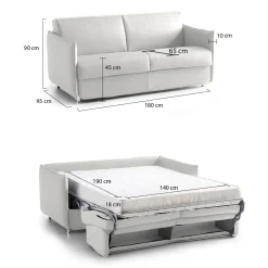Divano Letto 2 Posti Grigio Chiaro Sfoderabile Contenitore 180x95 cm, di Apertura a Ribalta Made in Italy - Trissino